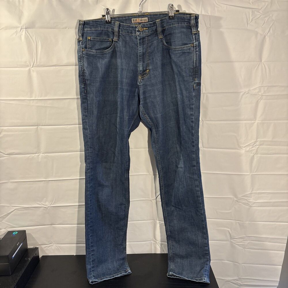 5.11 Tactical Defender Flex Jeans Mens 36x33 Blue Denim Slim Fit Straight Leg